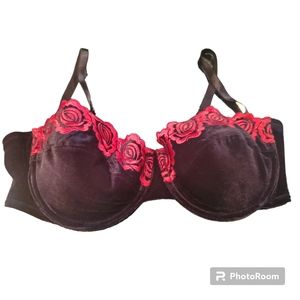 Secret Treasure black velvet and red rose bra